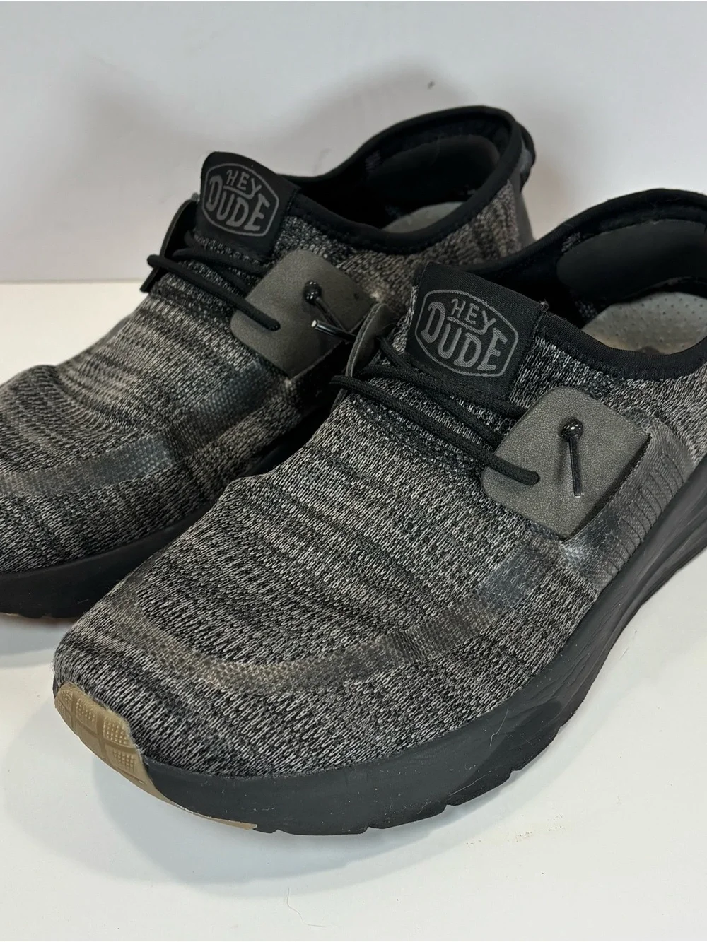 Hey Dude Mens Sirocco Black Night Shoes Knit W/Leather Sz 10 Slip On Boho Casual